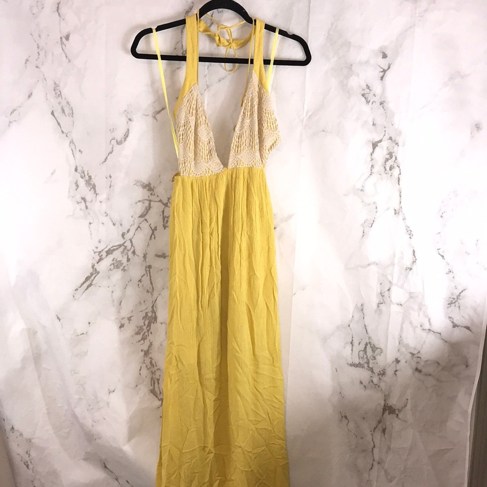 Louna yellow gauze lace maxi dress G28